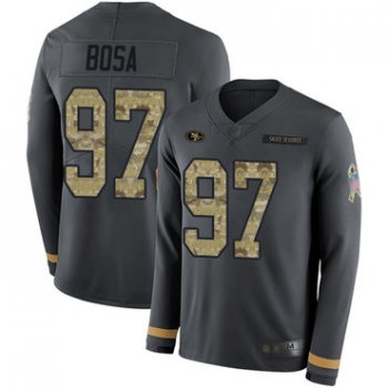 49ers #97 Nick Bosa Anthracite Salute to Service Men's Stitched Football Limited Therma Long Sleeve Jersey