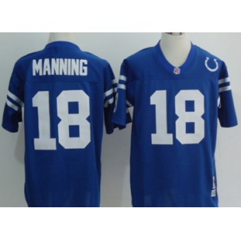 Indianapolis Colts #18 Peyton Manning Blue Short-Sleeved Throwback Jersey