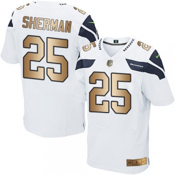 Nike Seahawks #25 Richard Sherman White Men's Stitched NFL Elite Gold Jersey