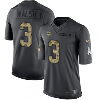 Men's Minnesota Vikings #3 Blair Walsh Black Anthracite 2016 Salute To Service Stitched NFL Nike Limited Jersey