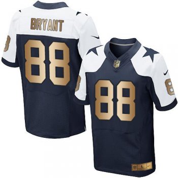 Nike Cowboys #88 Dez Bryant Navy Blue Thanksgiving Throwback Men's Stitched NFL Elite Gold Jersey