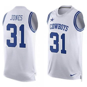 Men's Dallas Cowboys 31 Byron Jones Nike White Printed Player Name & Number Tank Top