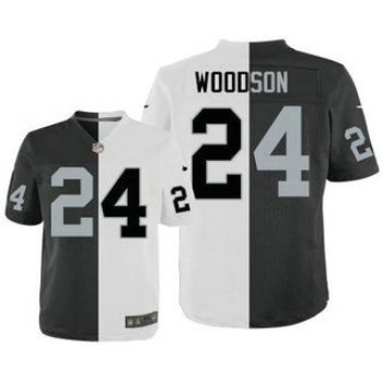 Men's Oakland Raiders #24 Charles Woodson Black With White Two Tone Elite Jersey