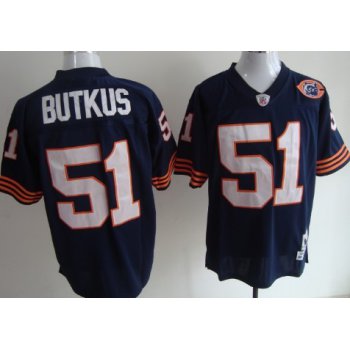 Chicago Bears #51 Dick Butkus Blue Throwback With Bear Patch Jersey