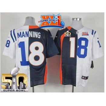 Nike Broncos #18 Peyton Manning Navy BlueWhite Super Bowl XLI & Super Bowl 50 Men's Stitched NFL Elite Split Colts Jersey