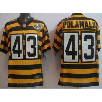 Nike Pittsburgh Steelers #43 Troy Polamalu Yellow With Black Throwback 80TH Jersey