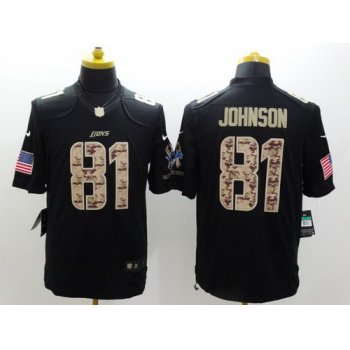 Nike Detroit Lions #81 Calvin Johnson Salute to Service Black Limited Jersey