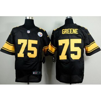 Nike Pittsburgh Steelers #75 Joe Greene Black With Yellow Elite Jersey