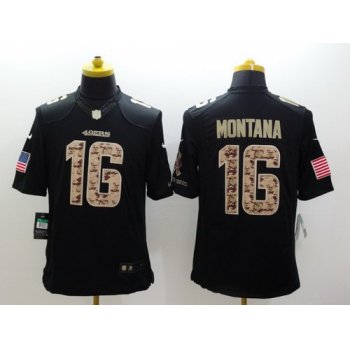 Nike San Francisco 49ers #16 Joe Montana Salute to Service Black Limited Jersey