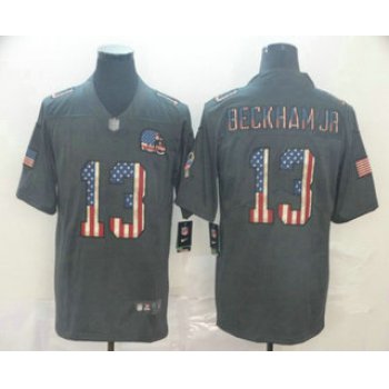 Men's Cleveland Browns #13 Odell Beckham Jr 2019 Black Salute To Service USA Flag Fashion Limited Jersey