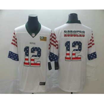 Men's Green Bay Packers #12 Aaron Rodgers White Independence Day Stars Stripes Jersey