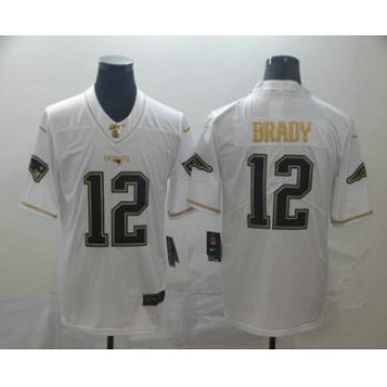 Men's New England Patriots #12 Tom Brady White 100th Season Golden Edition Jersey