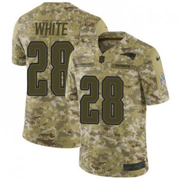 Nike Patriots #28 James White Camo Men's Stitched NFL Limited 2018 Salute To Service Jersey
