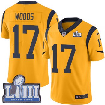 #17 Limited Robert Woods Gold Nike NFL Men's Jersey Los Angeles Rams Rush Vapor Untouchable Super Bowl LIII Bound