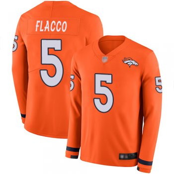 Men's Denver Broncos #5 Joe Flacco Orange Team Color Stitched Football Limited Therma Long Sleeve Jersey
