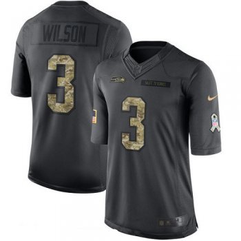 Men's Seattle Seahawks #3 Russell Wilson Black Anthracite 2016 Salute To Service Stitched NFL Nike Limited Jersey