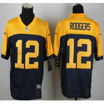 Green Bay Packers #12 Aaron Rodgers Navy Blue With Gold NFL Nike Elite Jersey