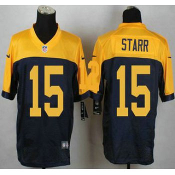 Green Bay Packers #15 Bart Starr Navy Blue With Gold NFL Nike Elite Jersey