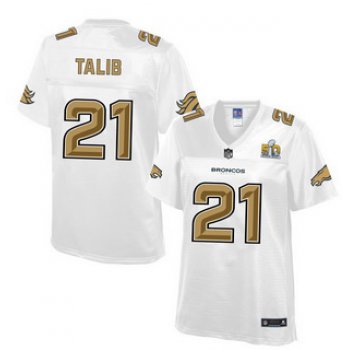Denver Broncos #21 Aqib Talib Nike All White With Gold 2016 Super Bowl 50 Patch Game Jersey