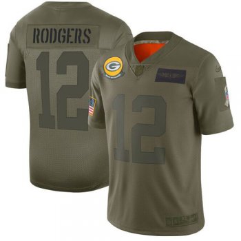 Men Green Bay Packers 12 Rodgers Green Nike Olive Salute To Service Limited NFL Jerseys