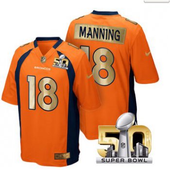 Pro Order Denver Broncos #18 Peyton Manning Orange Super Bowl 50 Limited Jersey