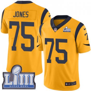 #75 Limited Deacon Jones Gold Nike NFL Men's Jersey Los Angeles Rams Rush Vapor Untouchable Super Bowl LIII Bound
