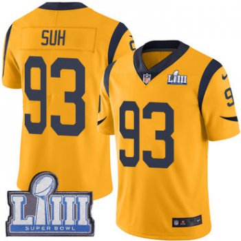 #93 Limited Ndamukong Suh Gold Nike NFL Men's Jersey Los Angeles Rams Rush Vapor Untouchable Super Bowl LIII Bound
