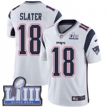 #18 Limited Matthew Slater White Nike NFL Road Men's Jersey New England Patriots Vapor Untouchable Super Bowl LIII Bound