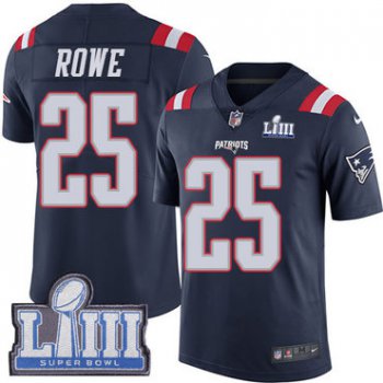 #25 Limited Eric Rowe Navy Blue Nike NFL Men's Jersey New England Patriots Rush Vapor Untouchable Super Bowl LIII Bound