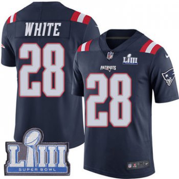 #28 Limited James White Navy Blue Nike NFL Men's Jersey New England Patriots Rush Vapor Untouchable Super Bowl LIII Bound