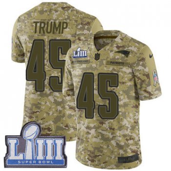 #45 Limited Donald Trump Camo Nike NFL Men's Jersey New England Patriots 2018 Salute to Service Super Bowl LIII Bound