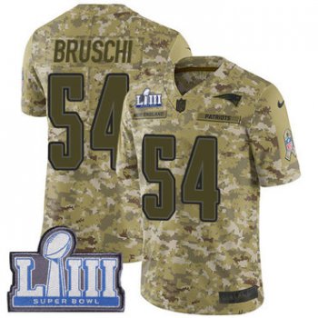 #54 Limited Tedy Bruschi Camo Nike NFL Men's Jersey New England Patriots 2018 Salute to Service Super Bowl LIII Bound