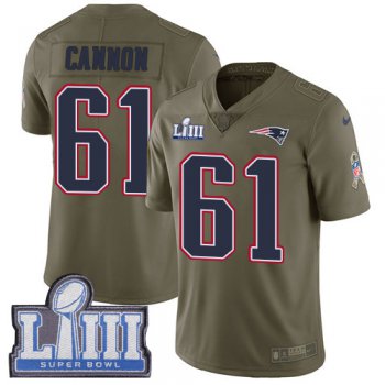 #61 Limited Marcus Cannon Olive Nike NFL Men's Jersey New England Patriots 2017 Salute to Service Super Bowl LIII Bound