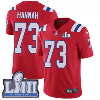 #73 Limited John Hannah Red Nike NFL Alternate Men's Jersey New England Patriots Vapor Untouchable Super Bowl LIII Bound