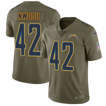 Men's Nike Los Angeles Chargers #42 Uchenna Nwosu Olive Stitched NFL Limited 2017 Salute To Service Jersey