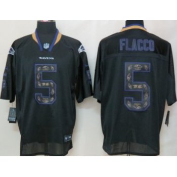 Nike Baltimore Ravens #5 Joe Flacco Lights Out Black Ornamented Elite Jersey