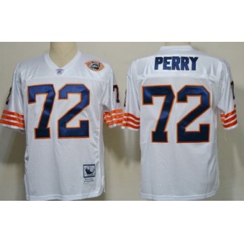 Chicago Bears #72 William Perry White Throwback With Bear Patch Jersey
