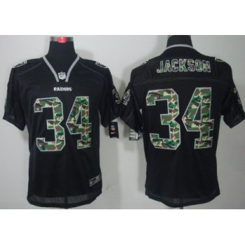 Nike Oakland Raiders #34 Bo Jackson Black With Camo Elite Jersey