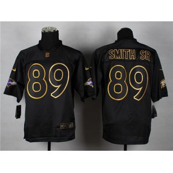 Nike Baltimore Ravens #89 Steve Smith Sr 2014 All Black/Gold Elite Jersey