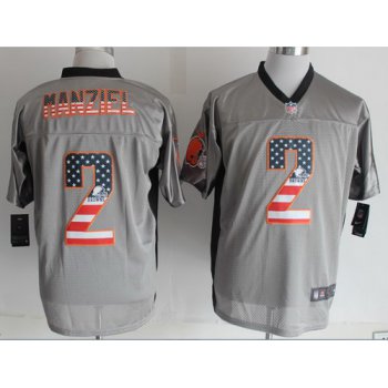 Nike Cleveland Browns #2 Johnny Manziel 2014 USA Flag Fashion Gray Elite Jersey
