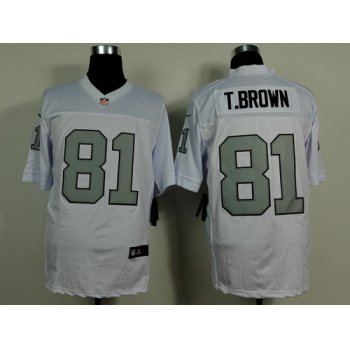 Nike Oakland Raiders #81 Tim Brown White With Silvery Elite Jersey