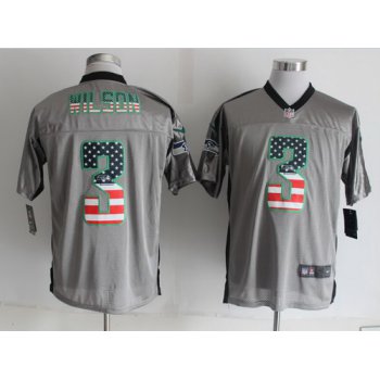 Nike Seattle Seahawks #3 Russell Wilson 2014 USA Flag Fashion Gray Elite Jersey