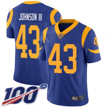 Rams #43 John Johnson III Royal Blue Alternate Men's Stitched Football 100th Season Vapor Limited Jersey