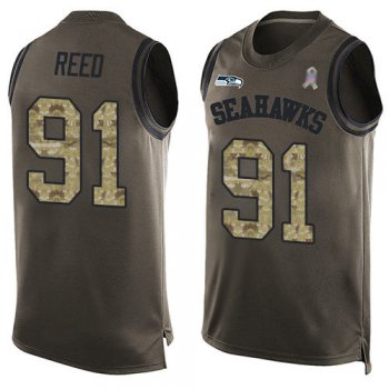 Seahawks #91 Jarran Reed Green Men's Stitched Football Limited Salute To Service Tank Top Jersey