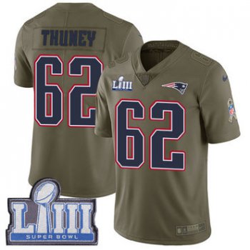 #62 Limited Joe Thuney Olive Nike NFL Men's Jersey New England Patriots 2017 Salute to Service Super Bowl LIII Bound