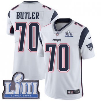 #70 Limited Adam Butler White Nike NFL Road Men's Jersey New England Patriots Vapor Untouchable Super Bowl LIII Bound