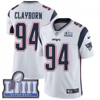 #94 Limited Adrian Clayborn White Nike NFL Road Men's Jersey New England Patriots Vapor Untouchable Super Bowl LIII Bound