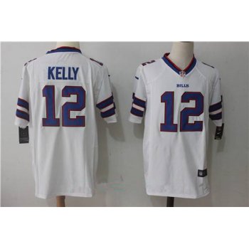 Men's Buffalo Bills #12 Jim Kelly Retired White Road Stitched NFL Nike Game Jersey