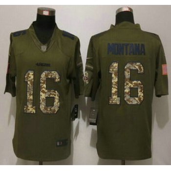 Men's San Francisco 49ers #16 Joe Montana Retired Player Green Salute to Service 2015 NFL Nike Limited Jersey