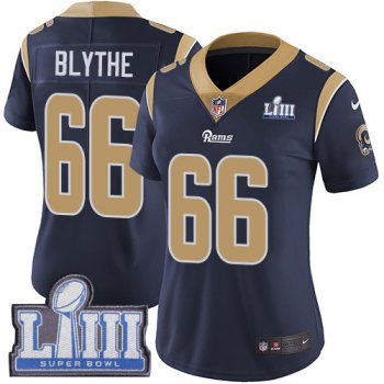 #66 Limited Austin Blythe Navy Blue Nike NFL Home Women's Jersey Los Angeles Rams Vapor Untouchable Super Bowl LIII Bound